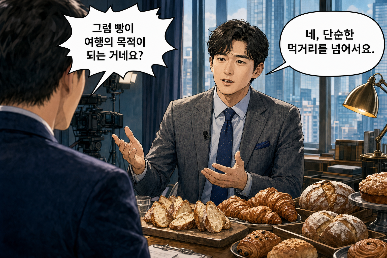 A: 그럼 빵이 여행의 목적이 되는 거네요? B: 네, 단순한 먹거리를 넘어서요.