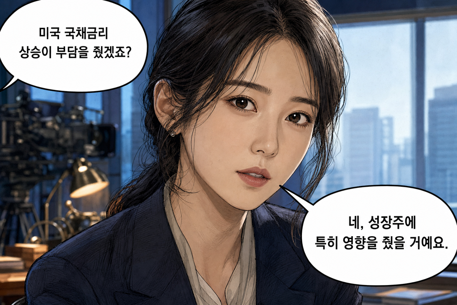 A: 미국 국채금리 상승이 부담을 줬겠죠? B: 네, 성장주에 특히 영향을 줬을 거예요.