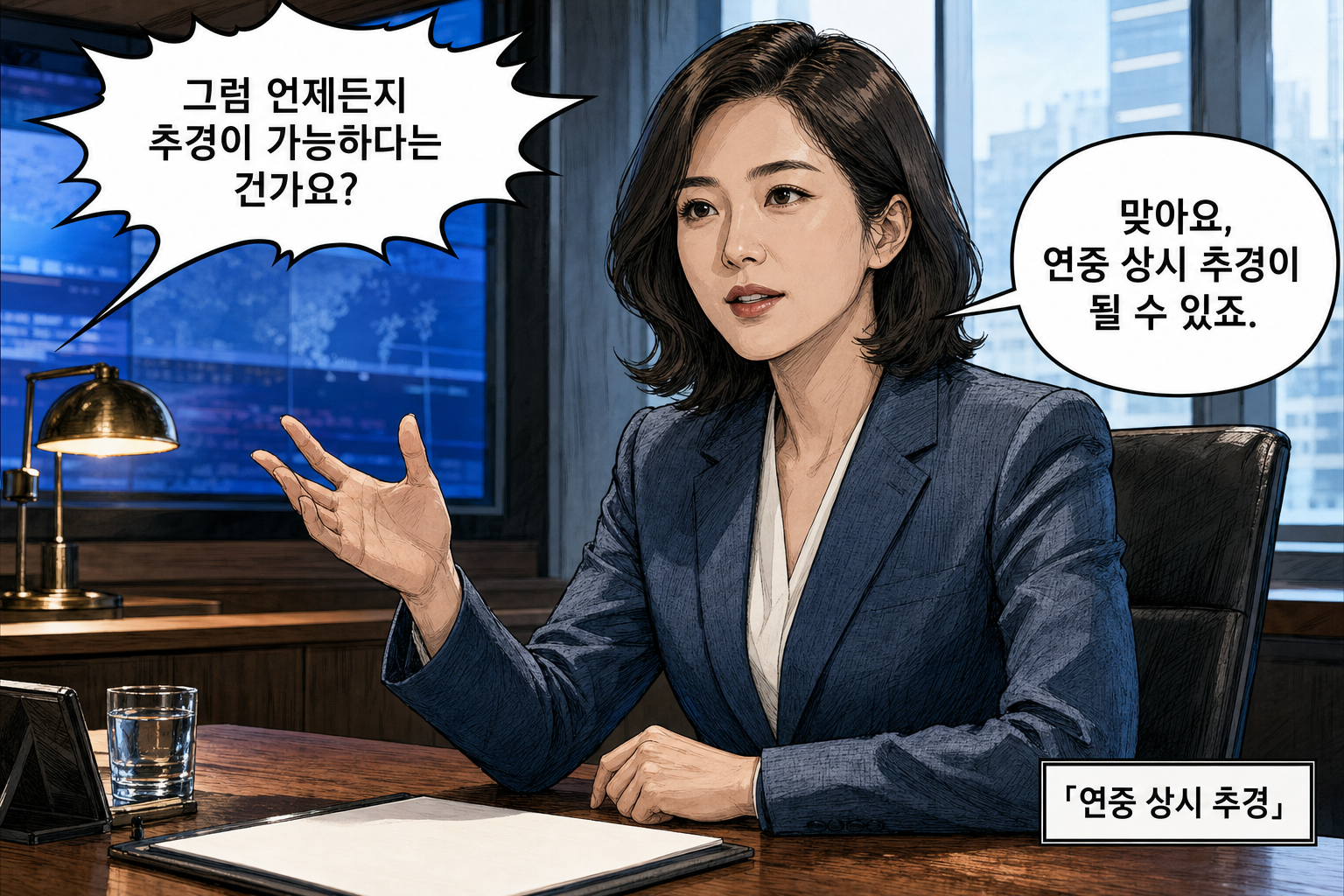 A: 그럼 언제든지 추경이 가능하다는 건가요? B: 맞아요, 연중 상시 추경이 될 수 있죠.