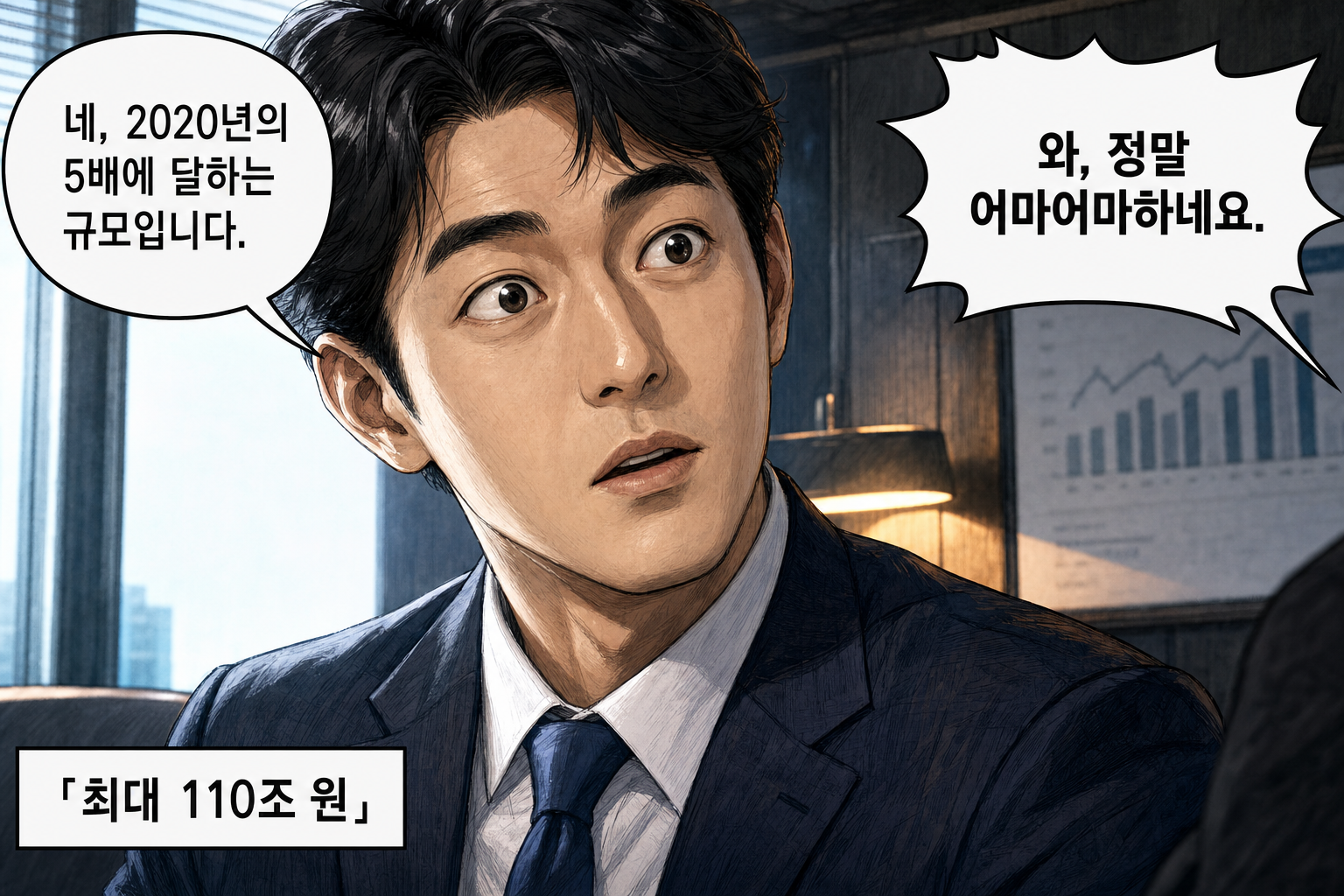 B: 네, 2020년의 5배에 달하는 규모입니다. A: 와, 정말 어마어마하네요.