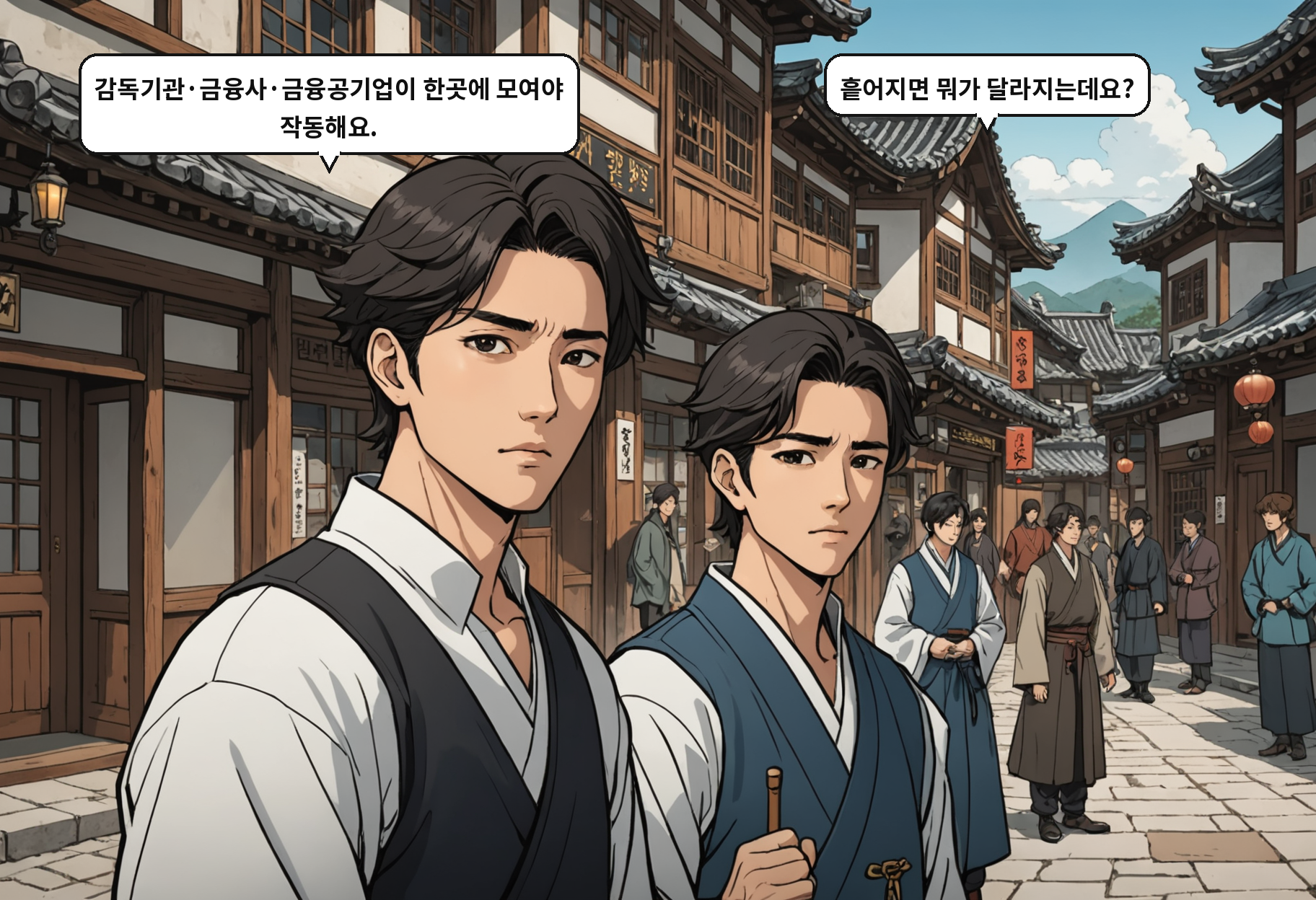 B: 감독기관·금융사·금융공기업이 한곳에 모여야 작동해요. A: 흩어지면 뭐가 달라지는데요?