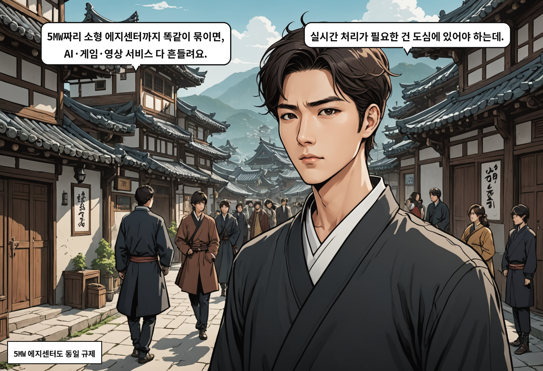 A: 5㎿짜리 소형 에지센터까지 똑같이 묶이면, AI·게임·영상 서비스 다 흔들려요. B: 실시간 처리가 필요한 건 도심에 있어야 하는데.