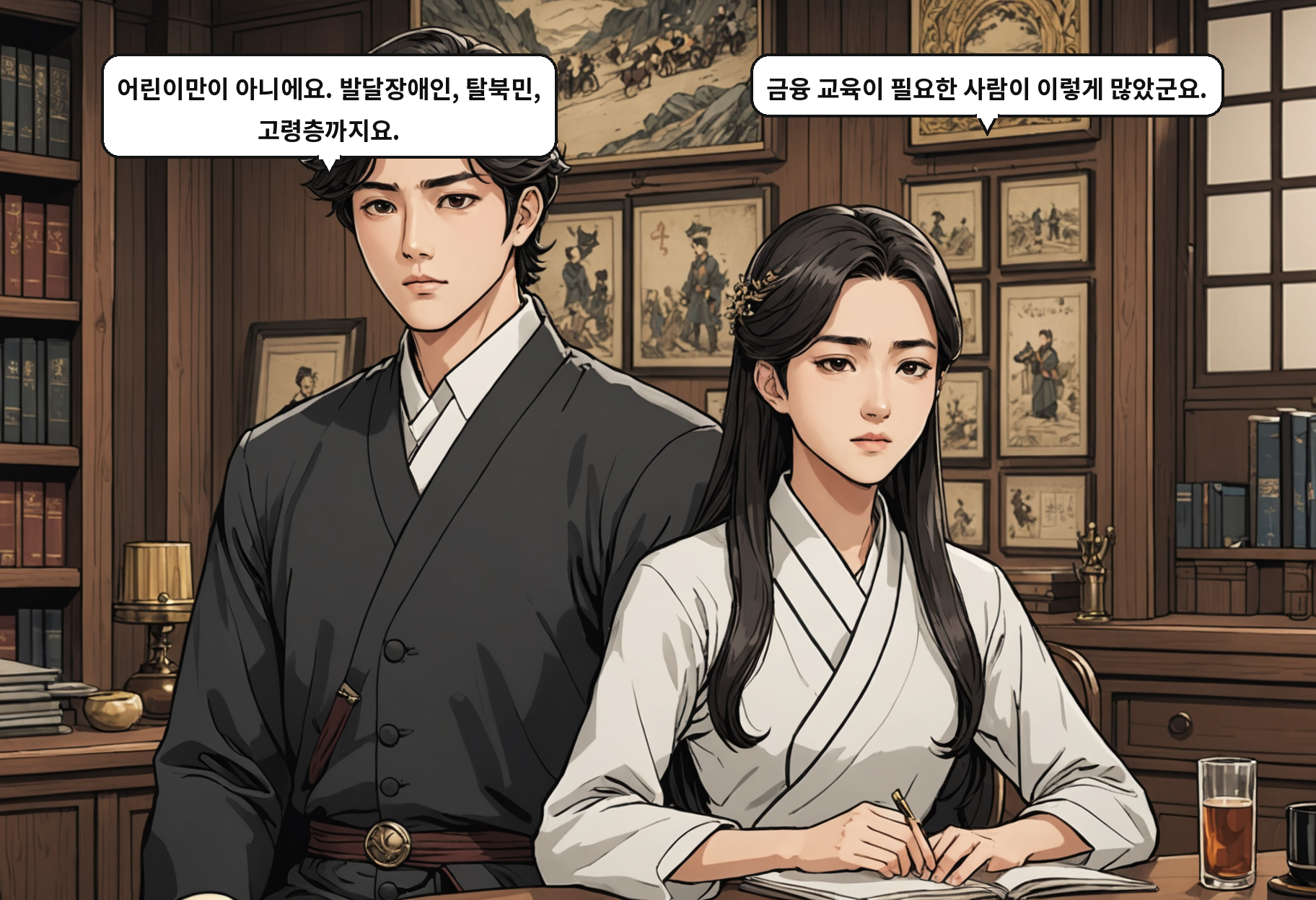 A: 어린이만이 아니에요. 발달장애인, 탈북민, 고령층까지요. B: 금융 교육이 필요한 사람이 이렇게 많았군요.