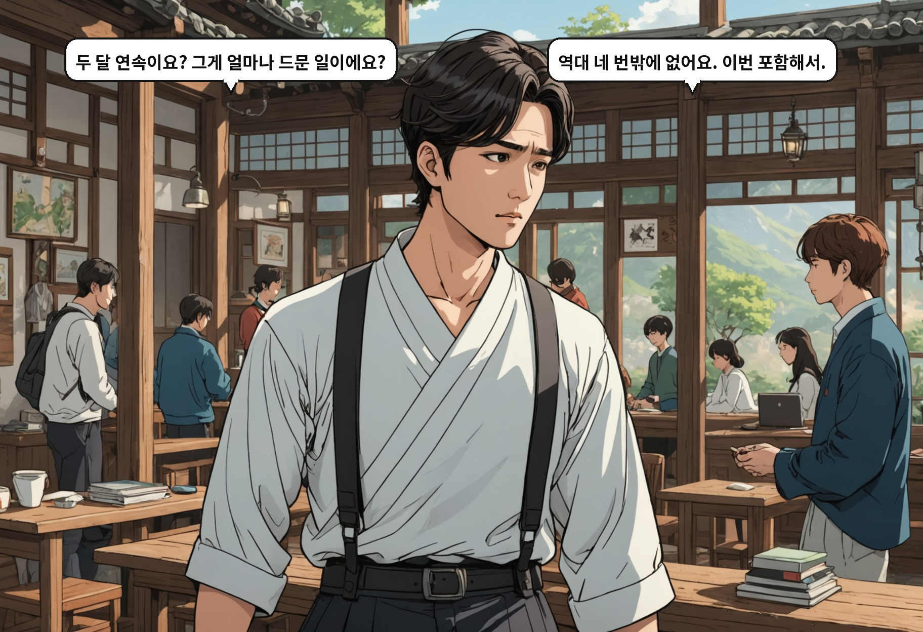 A: 두 달 연속이요? 그게 얼마나 드문 일이에요? B: 역대 네 번밖에 없어요. 이번 포함해서.