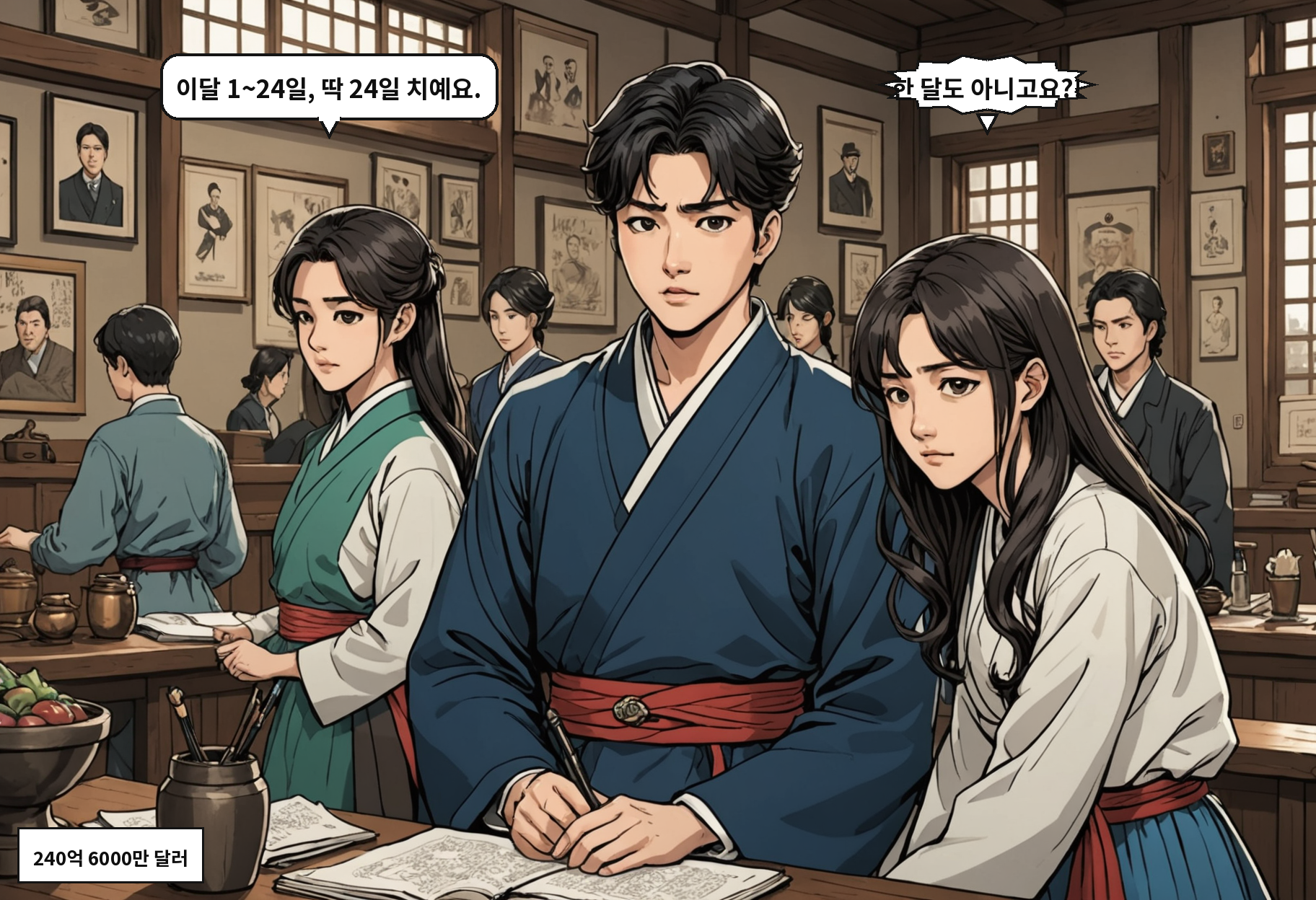 B: 이달 1~24일, 딱 24일 치예요. A: 한 달도 아니고요?!