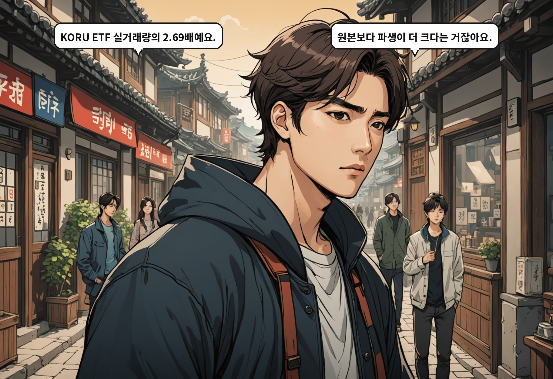 B: KORU ETF 실거래량의 2.69배예요. A: 원본보다 파생이 더 크다는 거잖아요.