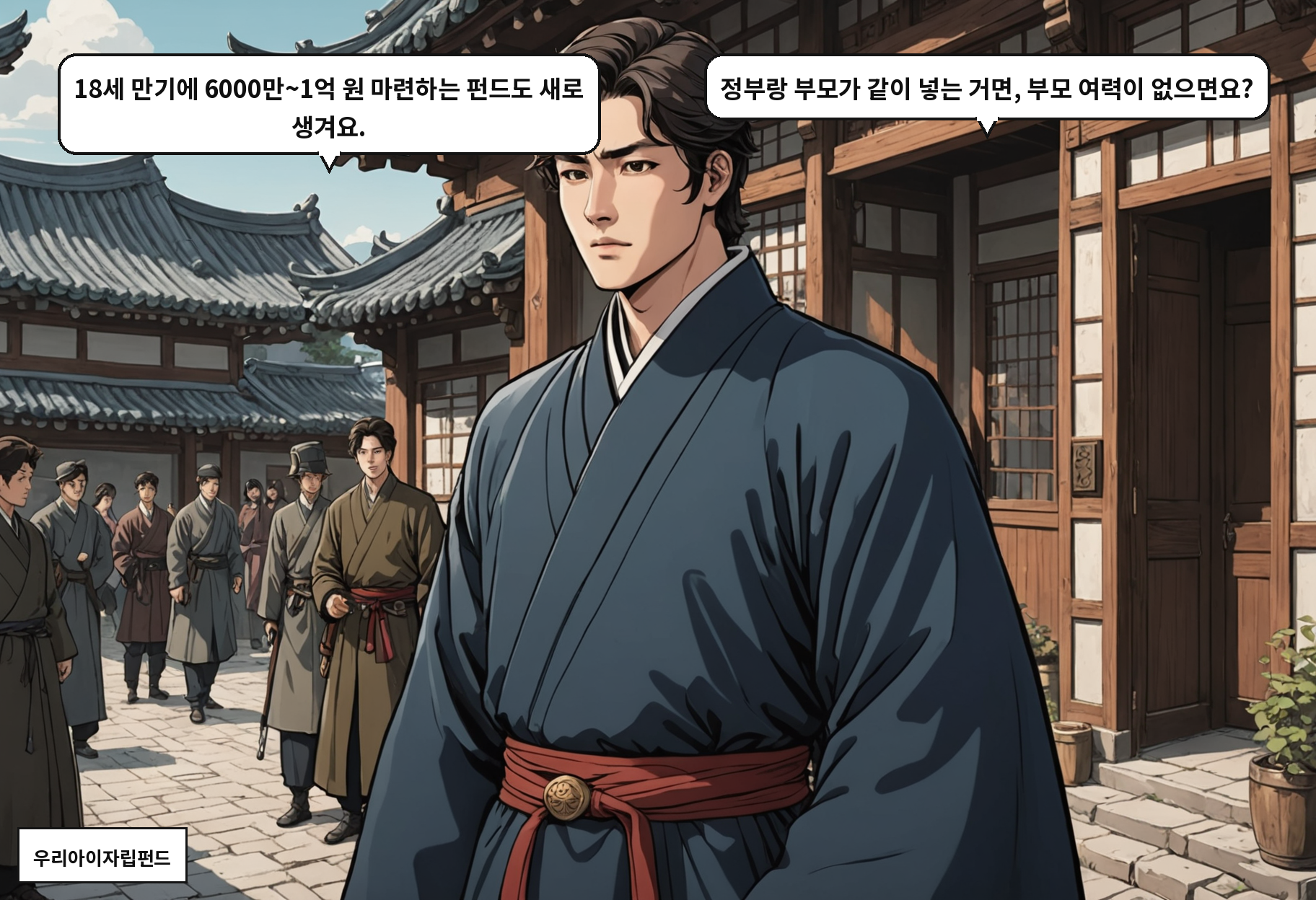 B: 18세 만기에 6000만~1억 원 마련하는 펀드도 새로 생겨요. A: 정부랑 부모가 같이 넣는 거면, 부모 여력이 없으면요?