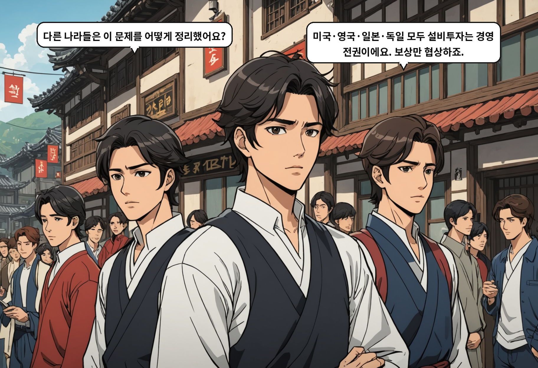 B: 다른 나라들은 이 문제를 어떻게 정리했어요? A: 미국·영국·일본·독일 모두 설비투자는 경영 전권이에요. 보상만 협상하죠.