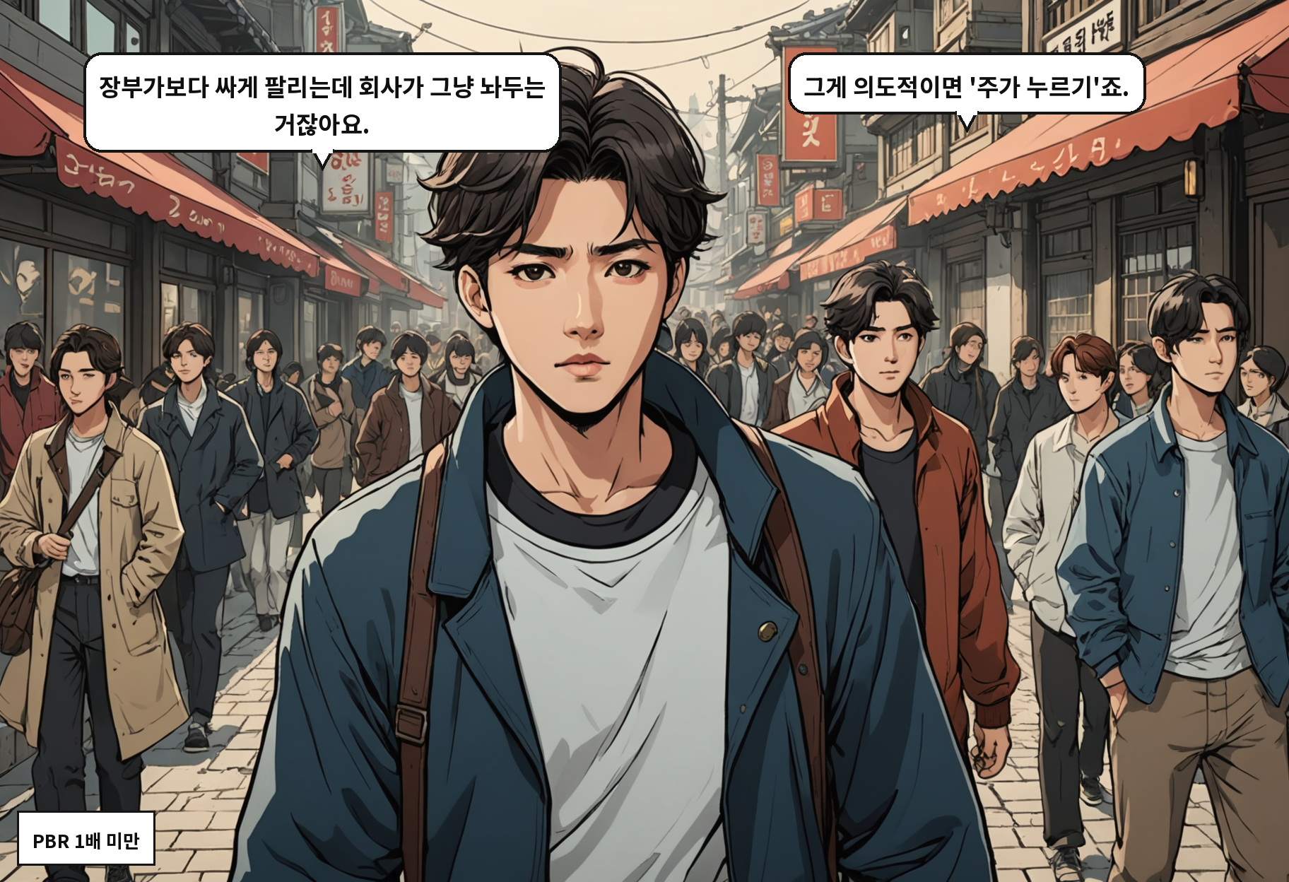 B: 장부가보다 싸게 팔리는데 회사가 그냥 놔두는 거잖아요. A: 그게 의도적이면 '주가 누르기'죠.