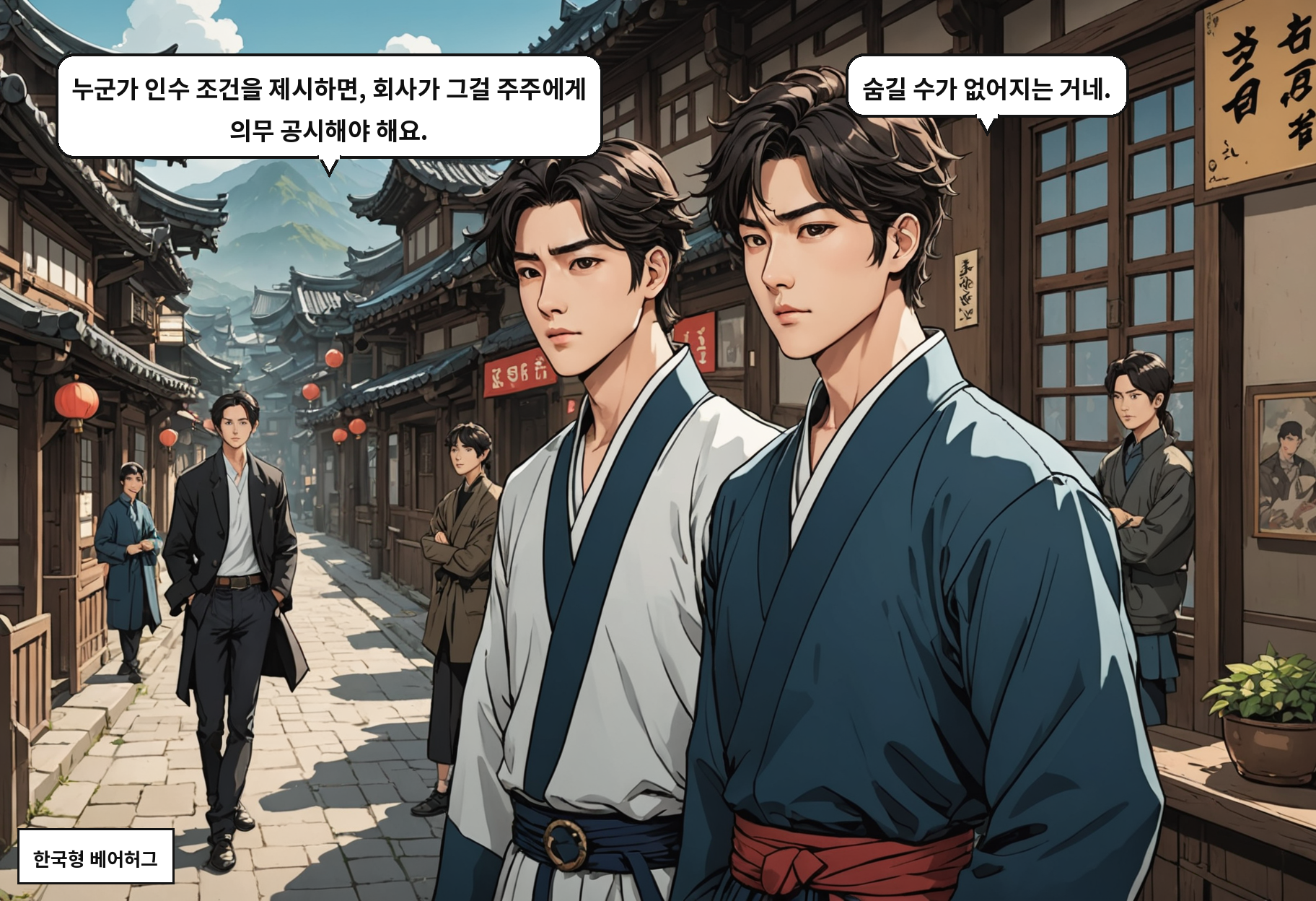 A: 누군가 인수 조건을 제시하면, 회사가 그걸 주주에게 의무 공시해야 해요. B: 숨길 수가 없어지는 거네.