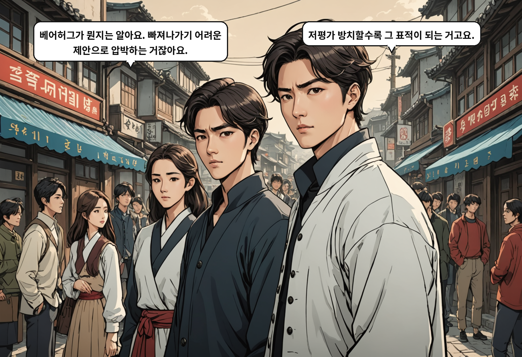 B: 베어허그가 뭔지는 알아요. 빠져나가기 어려운 제안으로 압박하는 거잖아요. A: 저평가 방치할수록 그 표적이 되는 거고요.