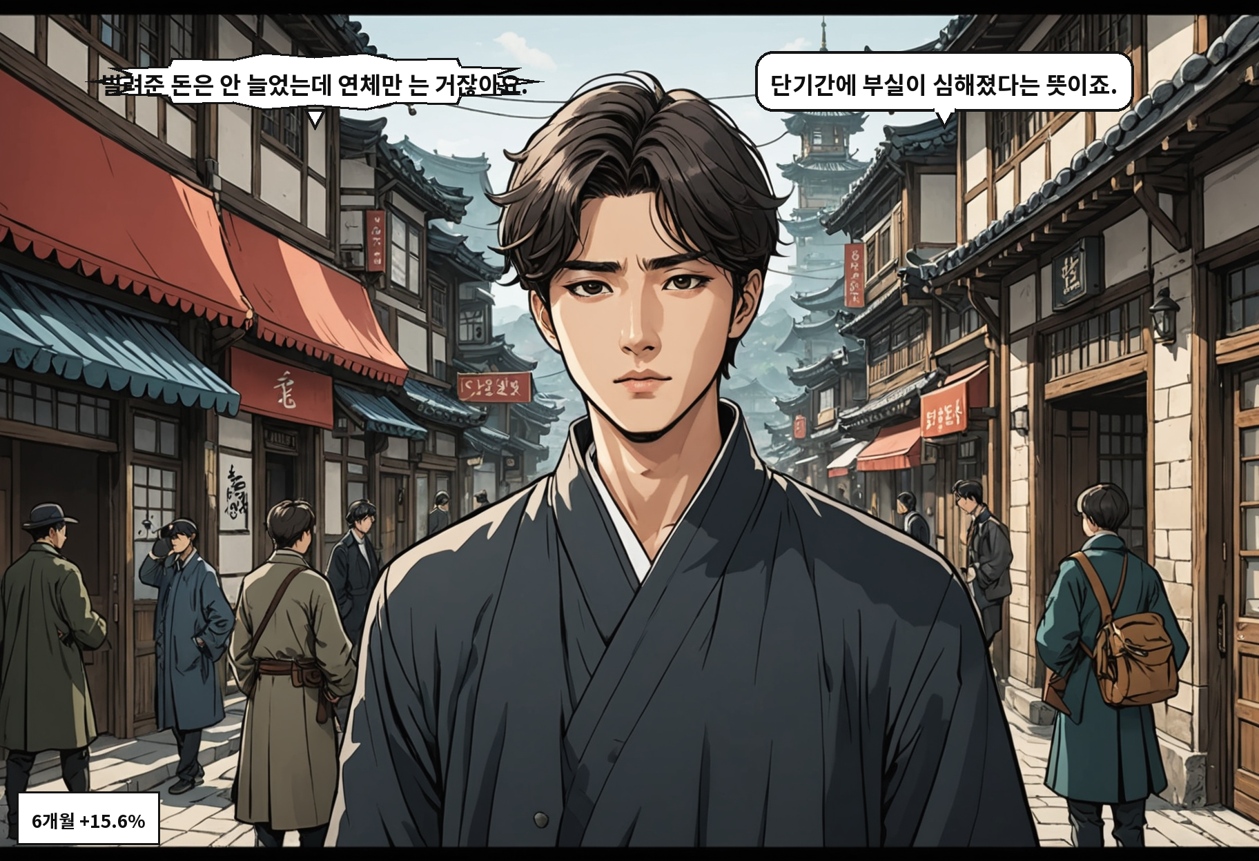 A: 빌려준 돈은 안 늘었는데 연체만 는 거잖아요. B: 단기간에 부실이 심해졌다는 뜻이죠.