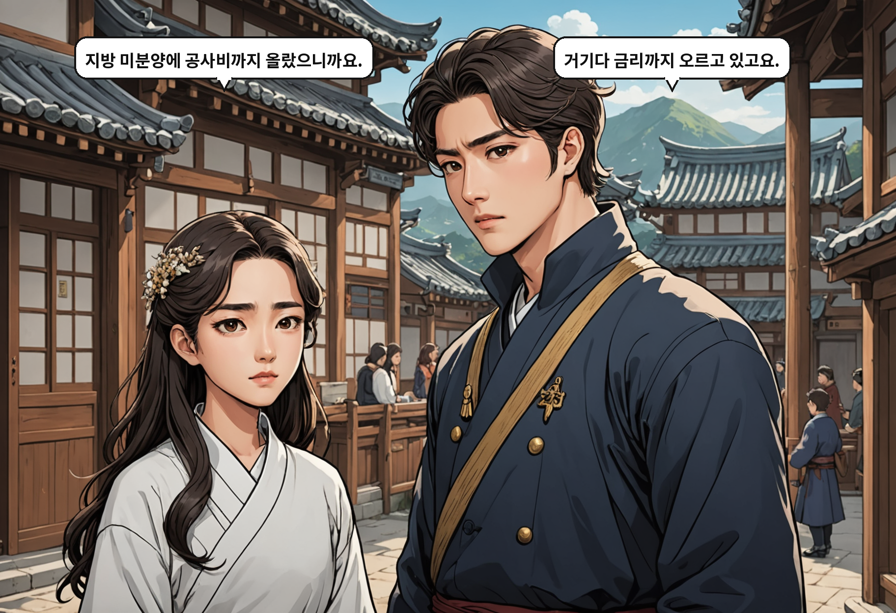 B: 지방 미분양에 공사비까지 올랐으니까요. A: 거기다 금리까지 오르고 있고요.