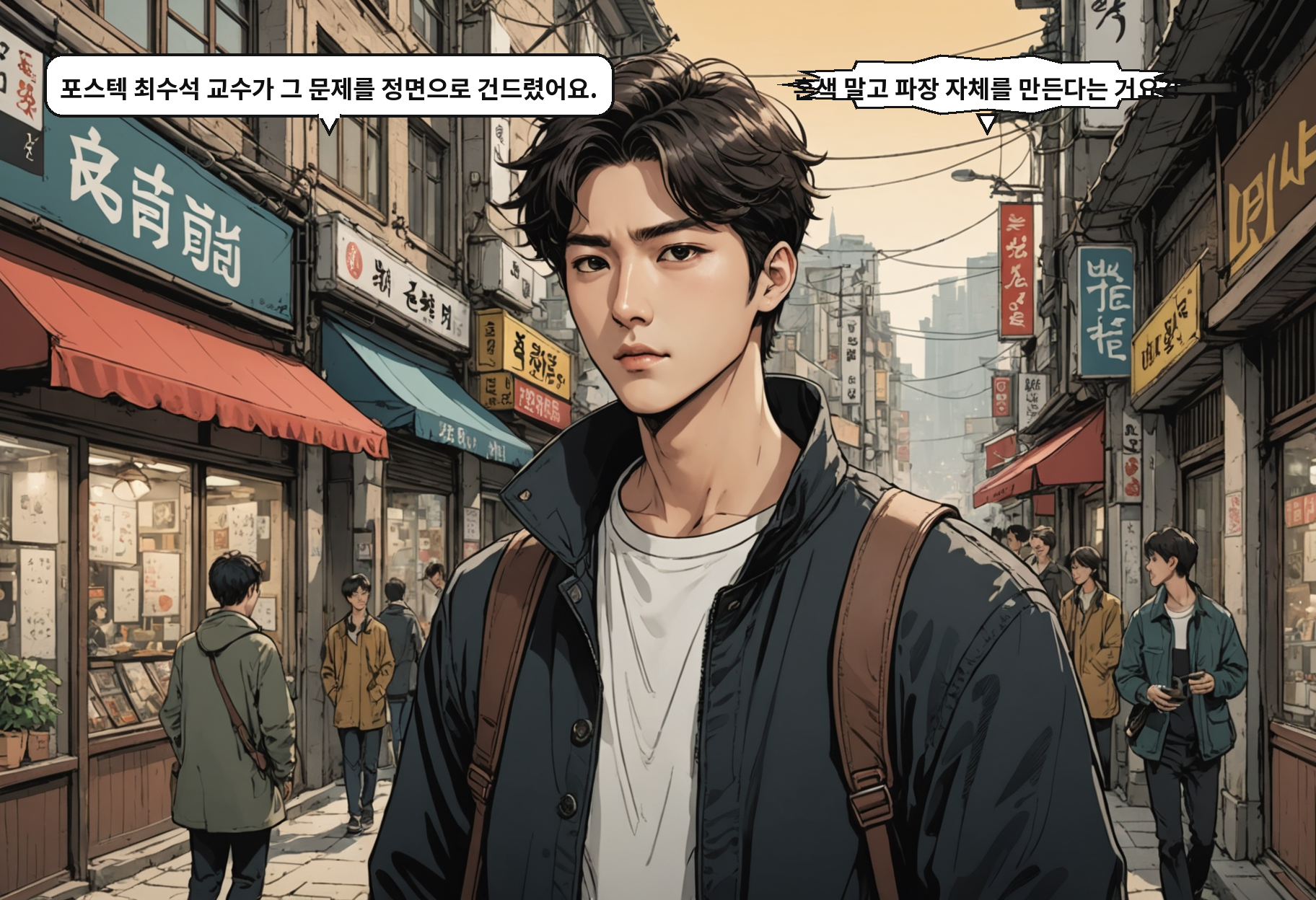 B: 포스텍 최수석 교수가 그 문제를 정면으로 건드렸어요. A: 혼색 말고 파장 자체를 만든다는 거요?!