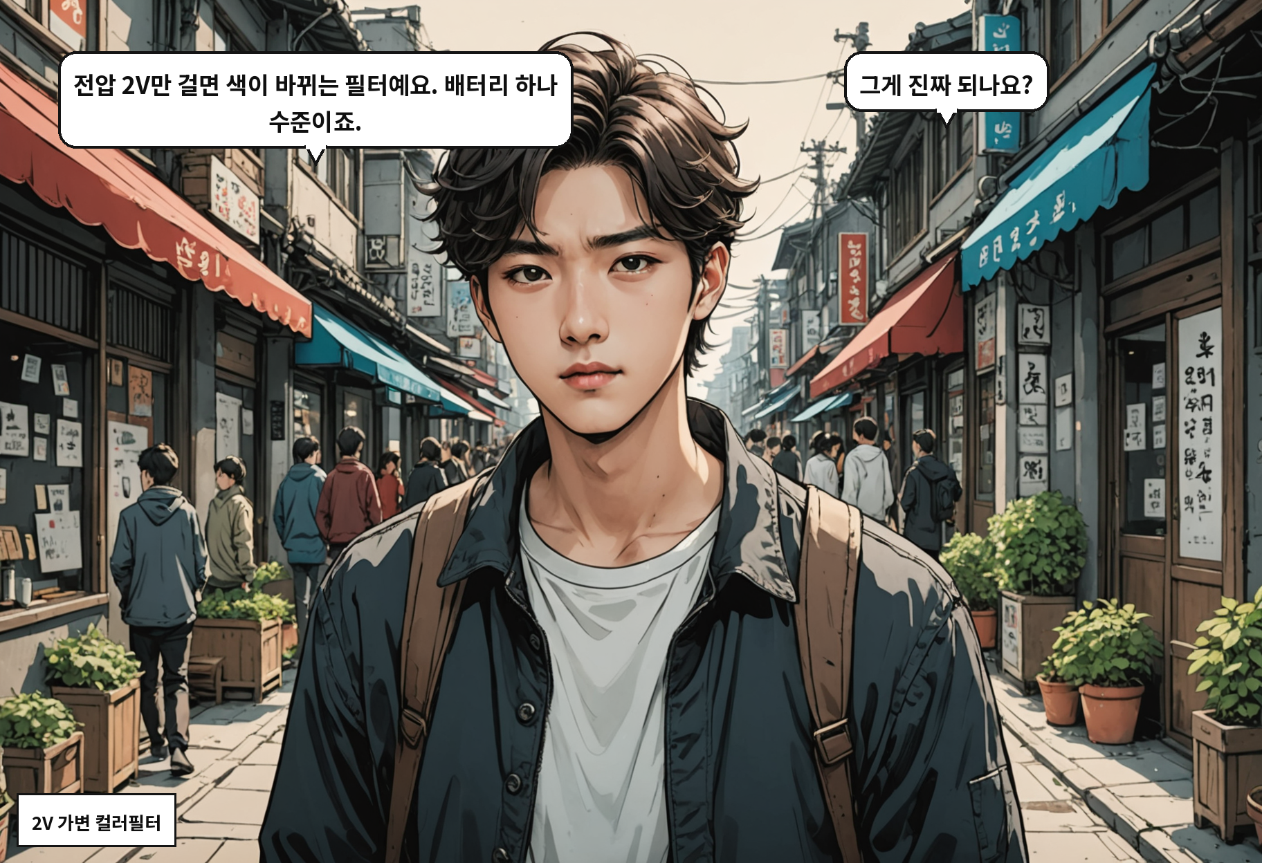 B: 전압 2V만 걸면 색이 바뀌는 필터예요. 배터리 하나 수준이죠. A: 그게 진짜 되나요?
