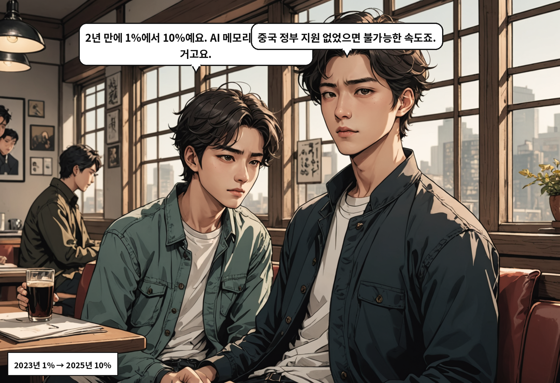A: 2년 만에 1%에서 10%예요. AI 메모리 품귀 틈을 탄 거고요. B: 중국 정부 지원 없었으면 불가능한 속도죠.