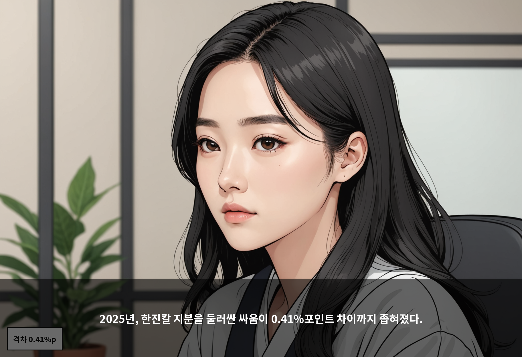 2025년, 한진칼 지분을 둘러싼 싸움이 0.41%포인트 차이까지 좁혀졌다.