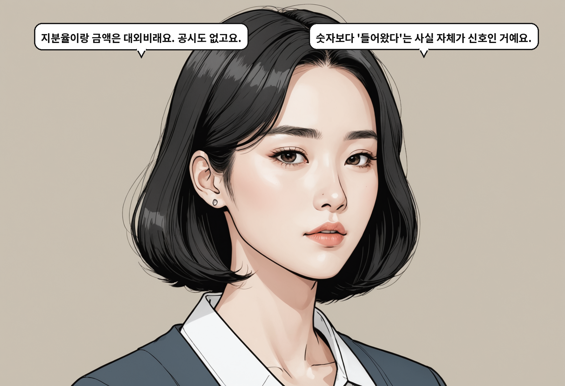 A: 지분율이랑 금액은 대외비래요. 공시도 없고요. B: 숫자보다 '들어왔다'는 사실 자체가 신호인 거예요.