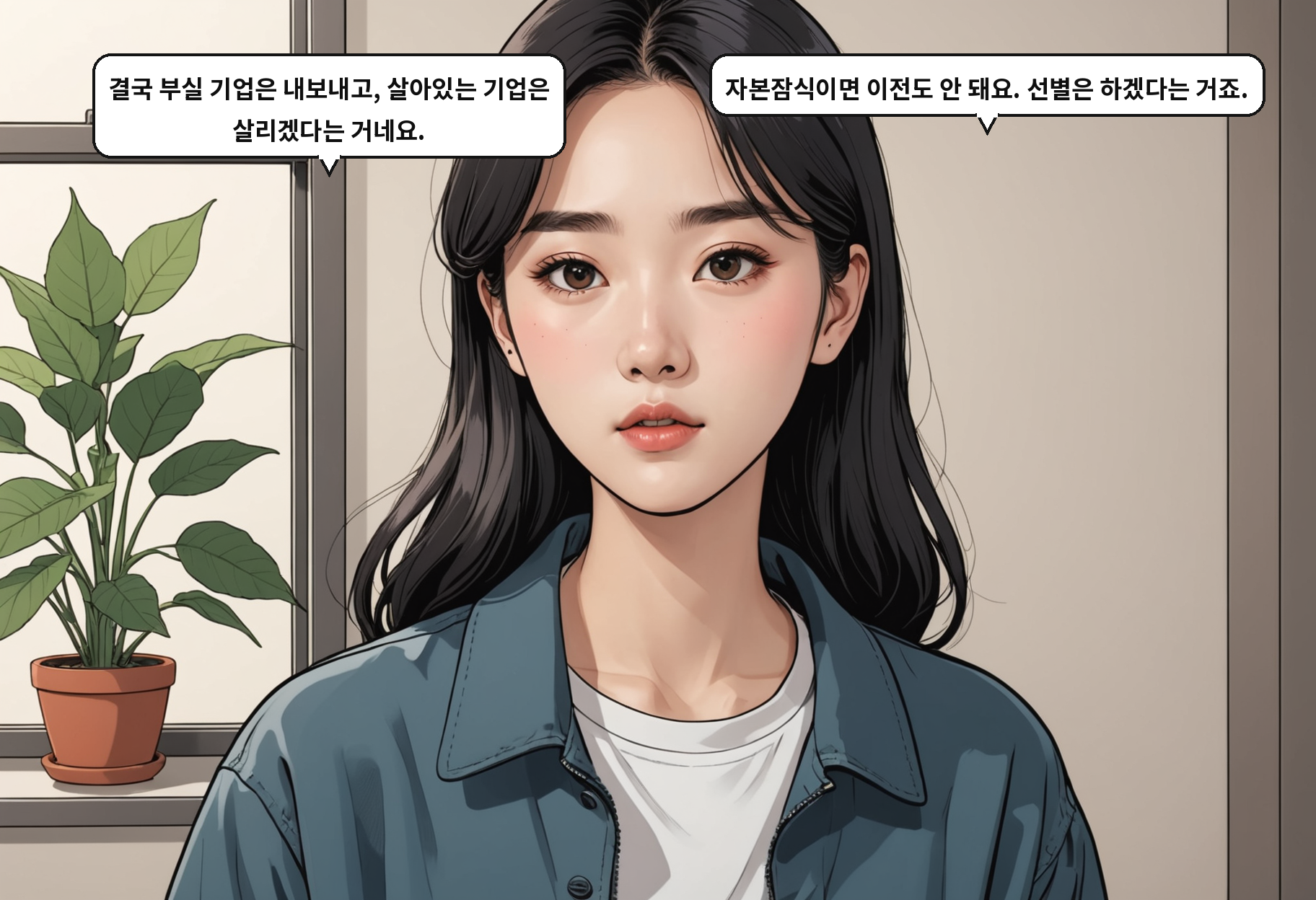 B: 결국 부실 기업은 내보내고, 살아있는 기업은 살리겠다는 거네요. A: 자본잠식이면 이전도 안 돼요. 선별은 하겠다는 거죠.