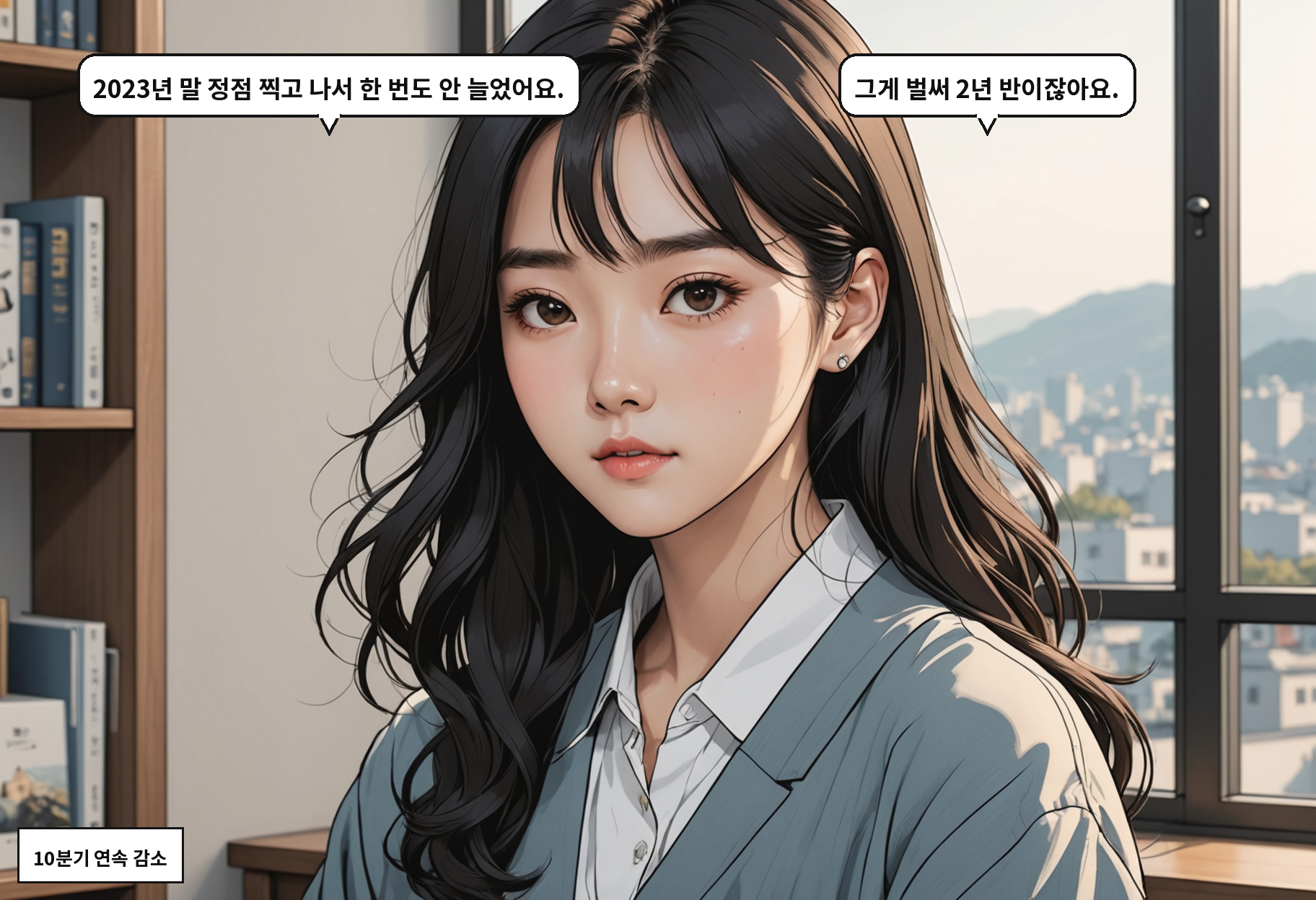 A: 2023년 말 정점 찍고 나서 한 번도 안 늘었어요. B: 그게 벌써 2년 반이잖아요.