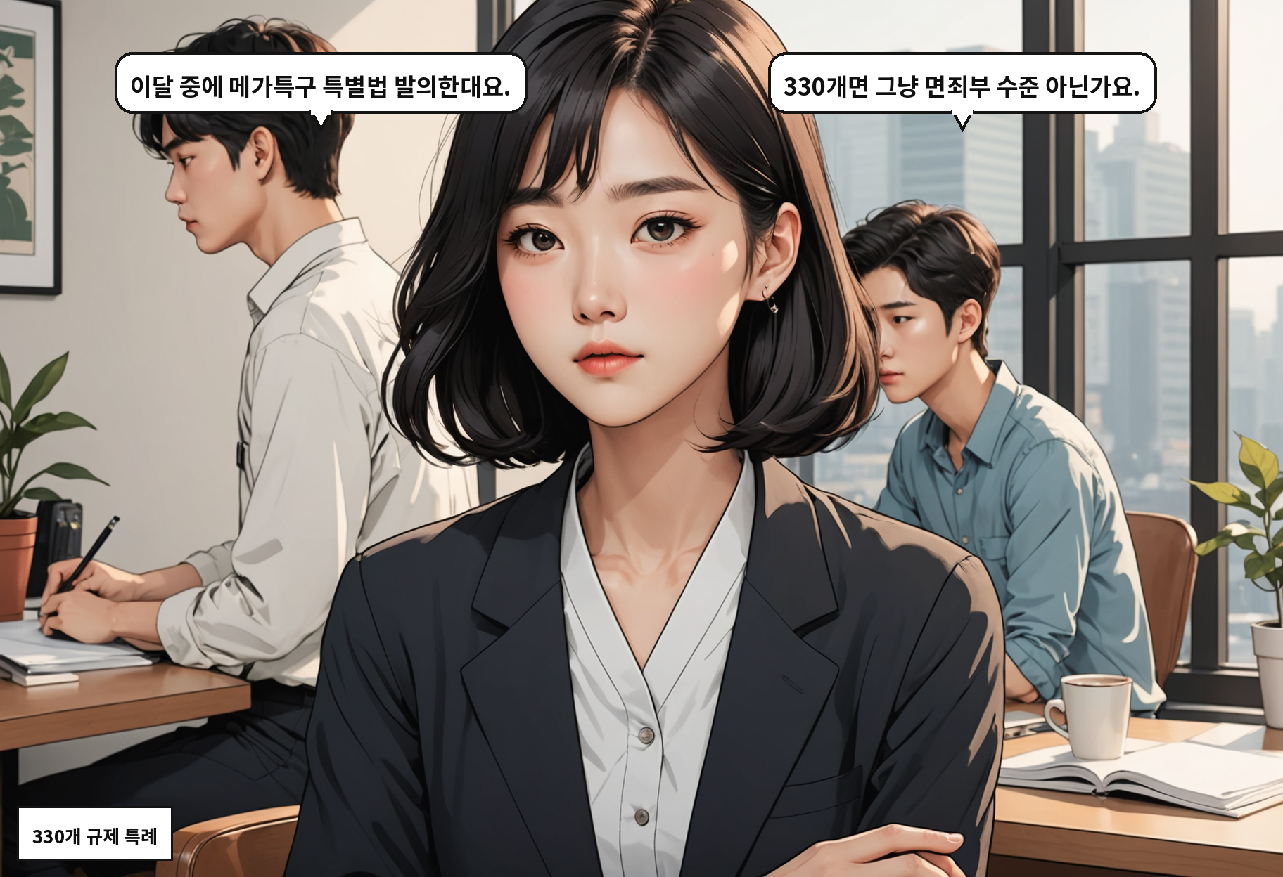 A: 이달 중에 메가특구 특별법 발의한대요. B: 330개면 그냥 면죄부 수준 아닌가요.