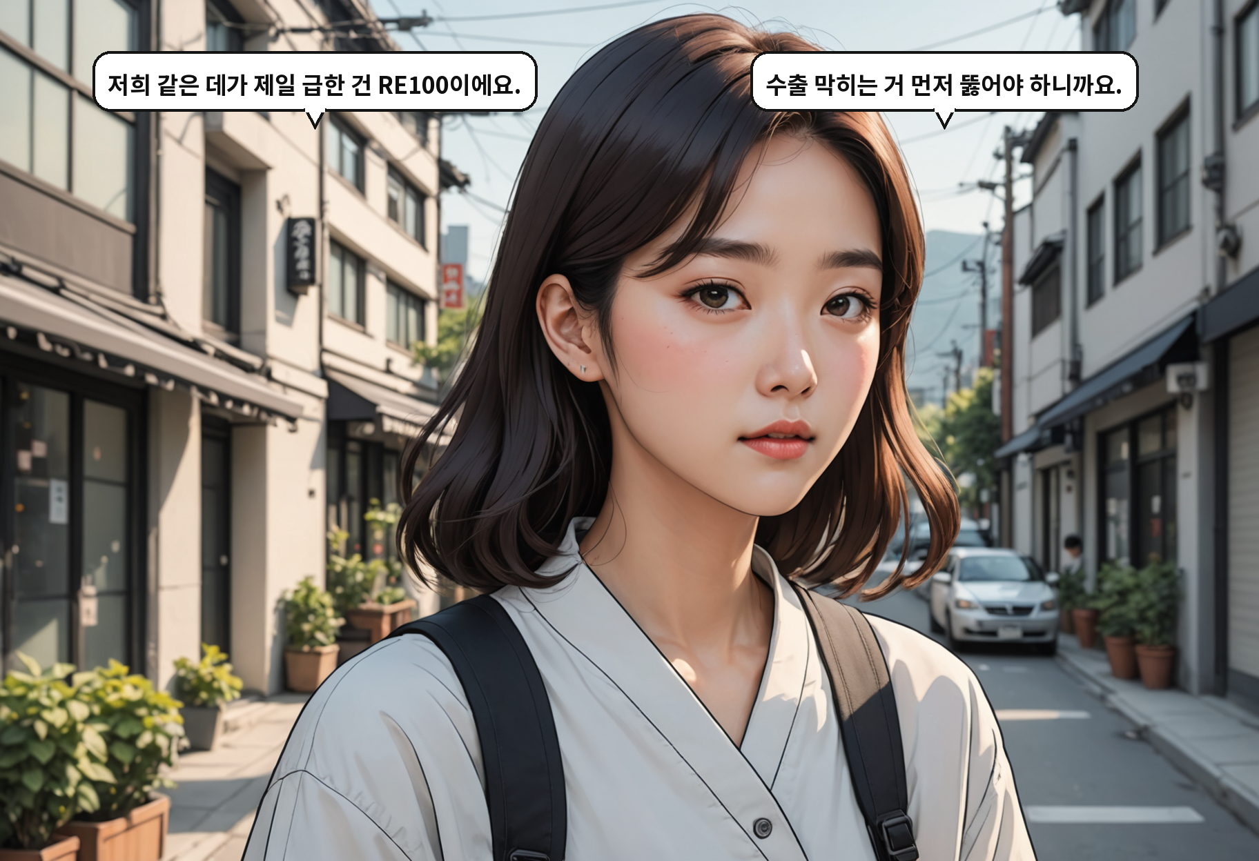 A: 저희 같은 데가 제일 급한 건 RE100이에요. B: 수출 막히는 거 먼저 뚫어야 하니까요.