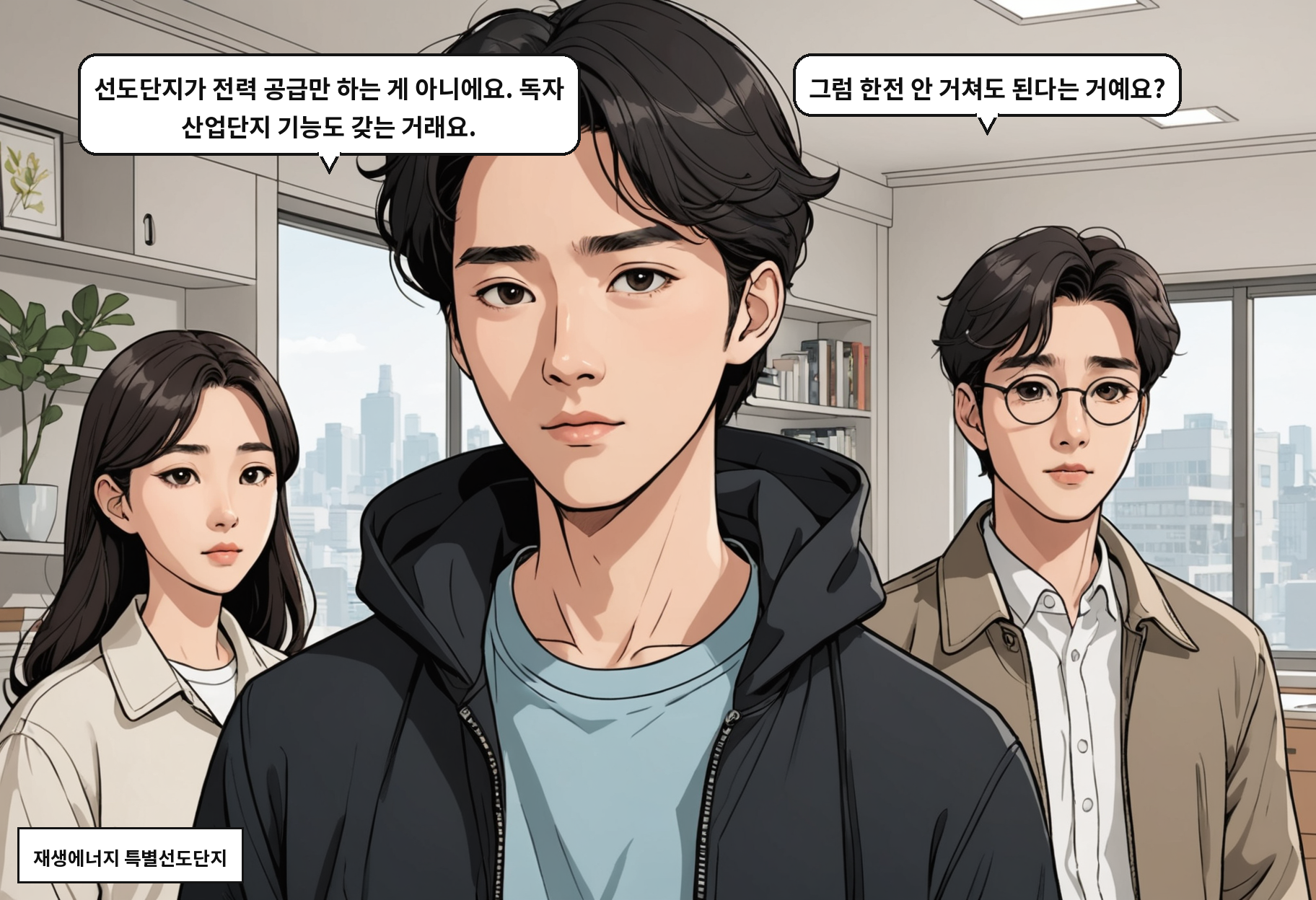 B: 선도단지가 전력 공급만 하는 게 아니에요. 독자 산업단지 기능도 갖는 거래요. A: 그럼 한전 안 거쳐도 된다는 거예요?