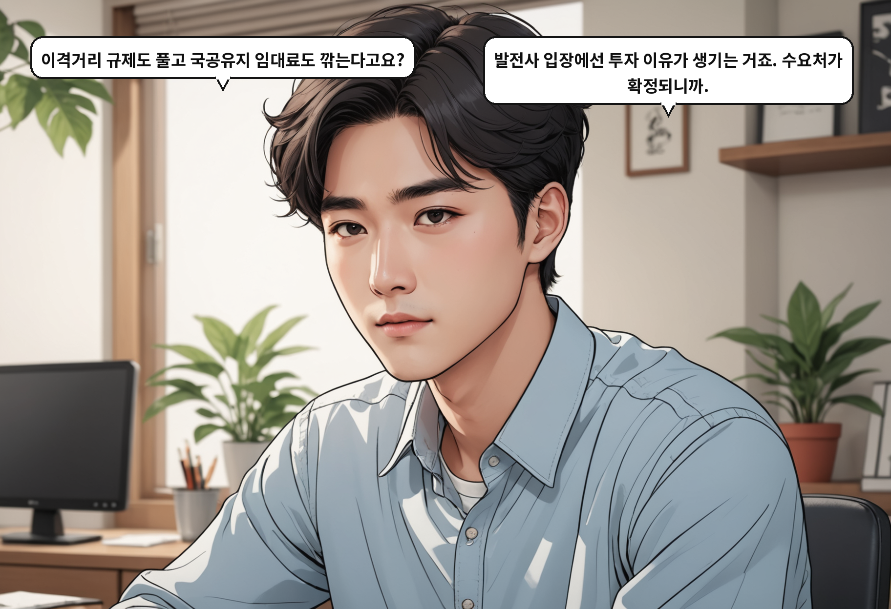 A: 이격거리 규제도 풀고 국공유지 임대료도 깎는다고요? B: 발전사 입장에선 투자 이유가 생기는 거죠. 수요처가 확정되니까.