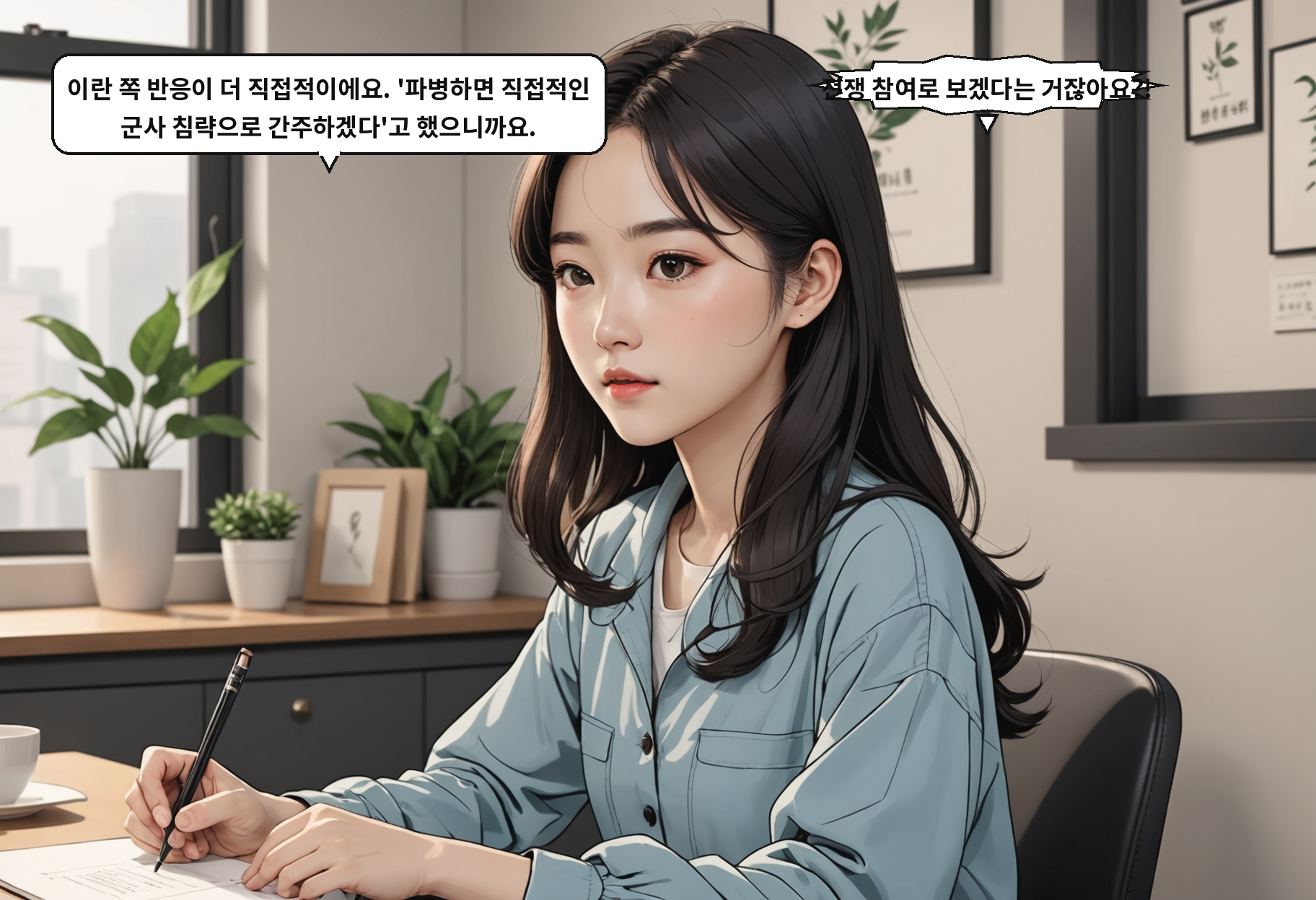 B: 이란 쪽 반응이 더 직접적이에요. '파병하면 직접적인 군사 침략으로 간주하겠다'고 했으니까요. A: 전쟁 참여로 보겠다는 거잖아요?!