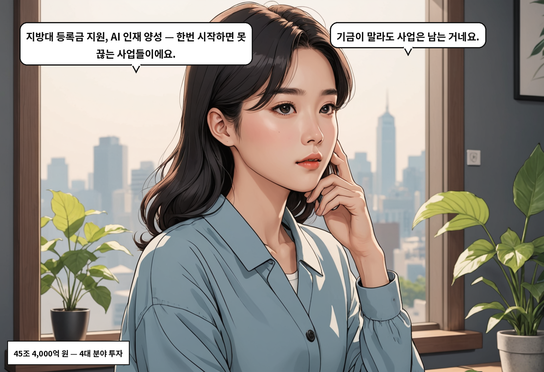 B: 지방대 등록금 지원, AI 인재 양성 — 한번 시작하면 못 끊는 사업들이에요. A: 기금이 말라도 사업은 남는 거네요.