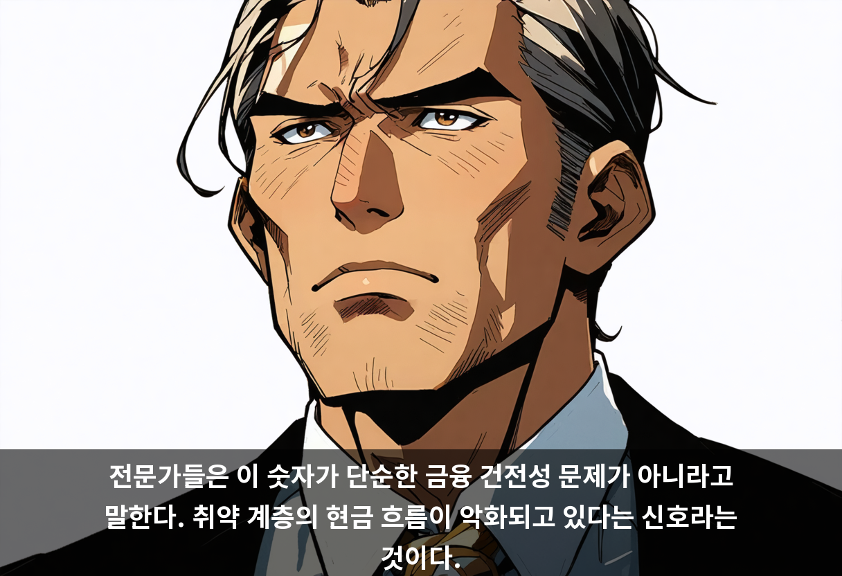 전문가들은 이 숫자가 단순한 금융 건전성 문제가 아니라고 말한다. 취약 계층의 현금 흐름이 악화되고 있다는 신호라는 것이다.
