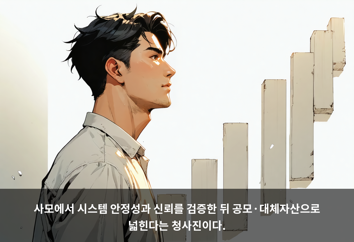 사모에서 시스템 안정성과 신뢰를 검증한 뒤 공모·대체자산으로 넓힌다는 청사진이다.
