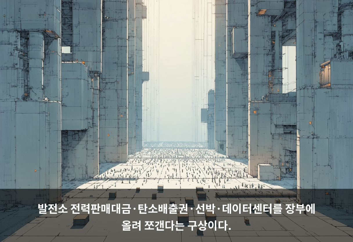 발전소 전력판매대금·탄소배출권·선박·데이터센터를 장부에 올려 쪼갠다는 구상이다.