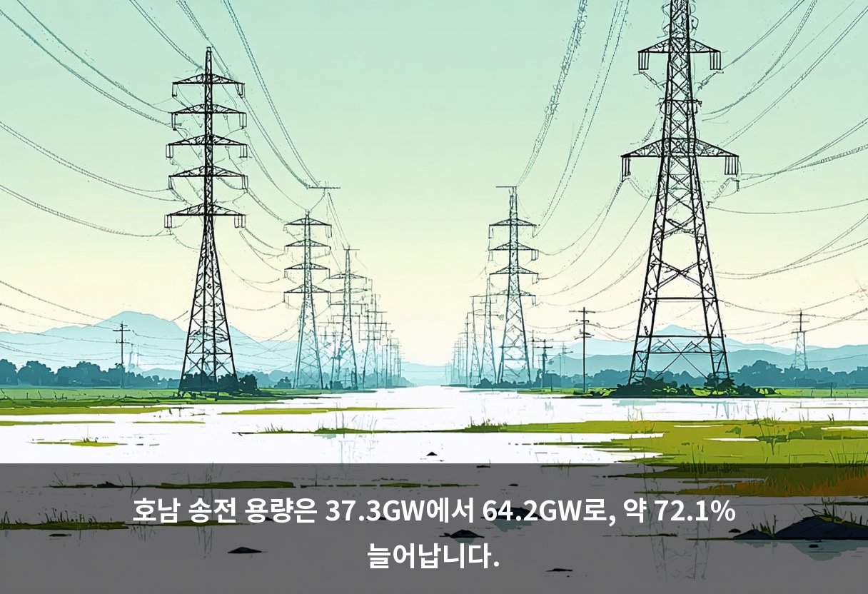 호남 송전 용량은 37.3GW에서 64.2GW로, 약 72.1% 늘어납니다.