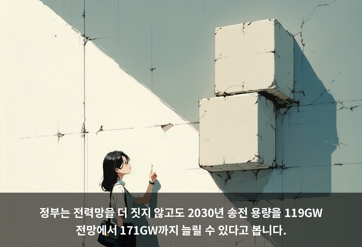 정부는 전력망을 더 짓지 않고도 2030년 송전 용량을 119GW 전망에서 171GW까지 늘릴 수 있다고 봅니다.