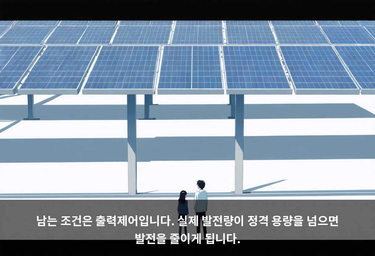 남는 조건은 출력제어입니다. 실제 발전량이 정격 용량을 넘으면 발전을 줄이게 됩니다.
