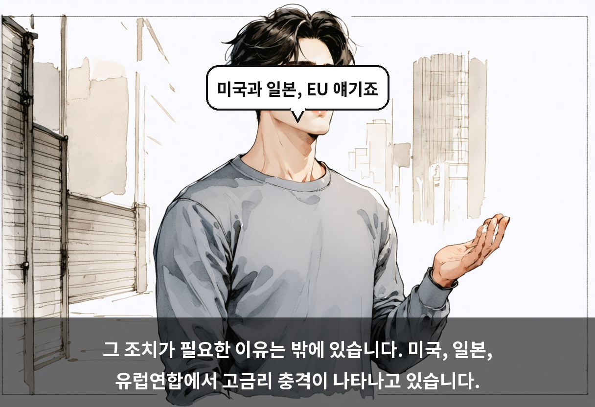 그 조치가 필요한 이유는 밖에 있습니다. 미국, 일본, 유럽연합에서 고금리 충격이 나타나고 있습니다.