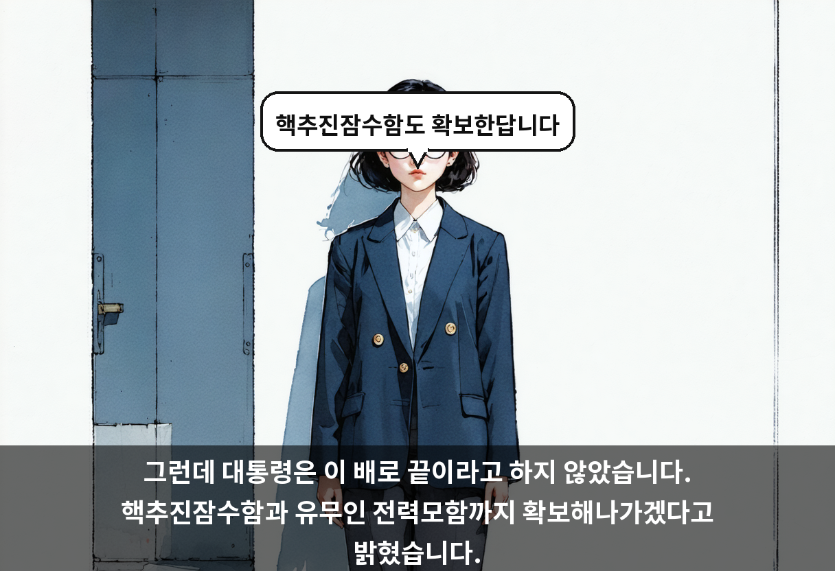 그런데 대통령은 이 배로 끝이라고 하지 않았습니다. 핵추진잠수함과 유무인 전력모함까지 확보해나가겠다고 밝혔습니다.