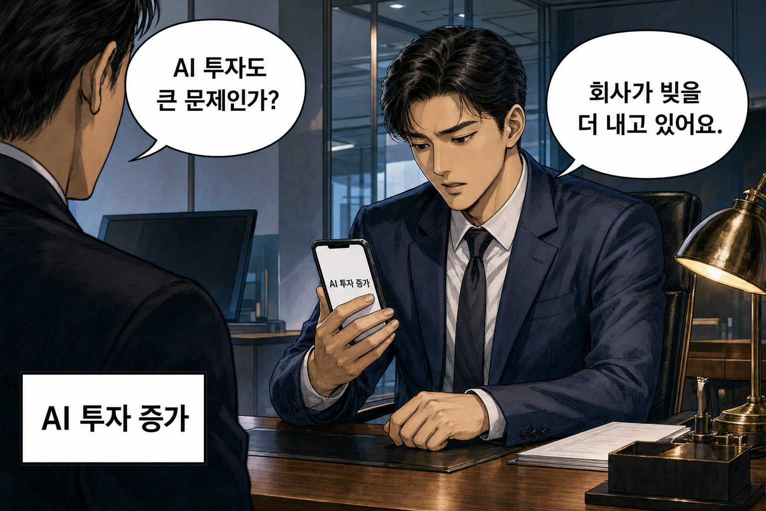 A: AI 투자도 큰 문제인가? B: 회사가 빚을 더 내고 있어요.