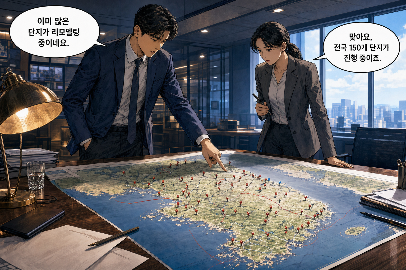 A: 이미 많은 단지가 리모델링 중이네요. B: 맞아요, 전국 150개 단지가 진행 중이죠.