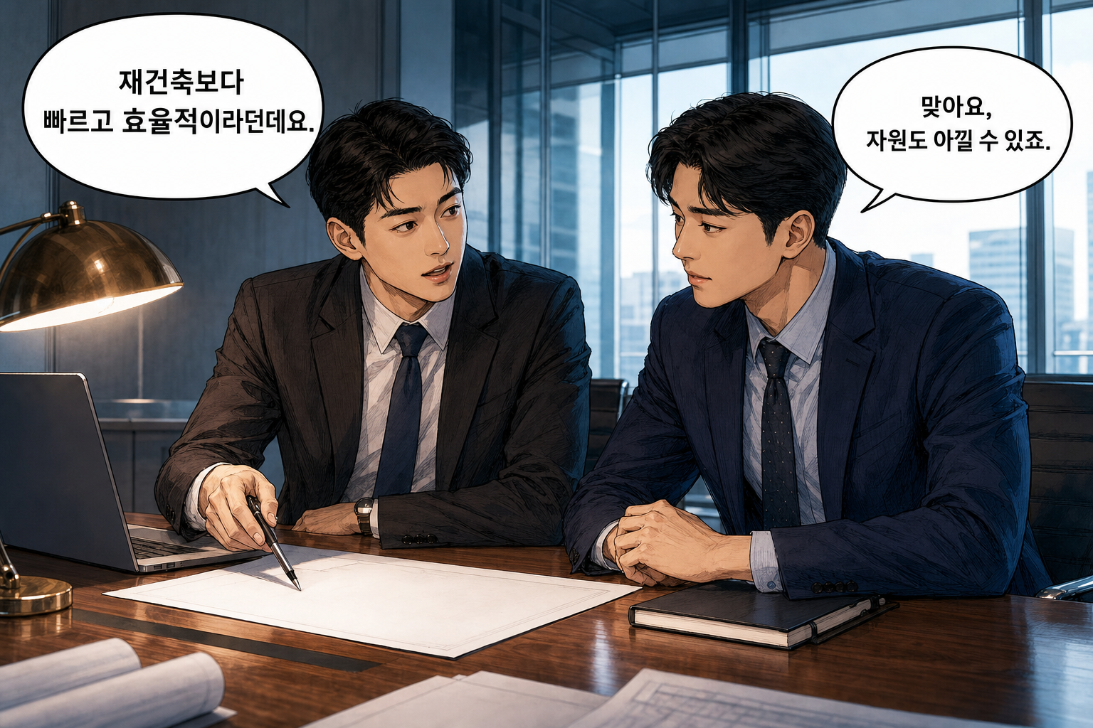 A: 재건축보다 빠르고 효율적이라던데요. B: 맞아요, 자원도 아낄 수 있죠.