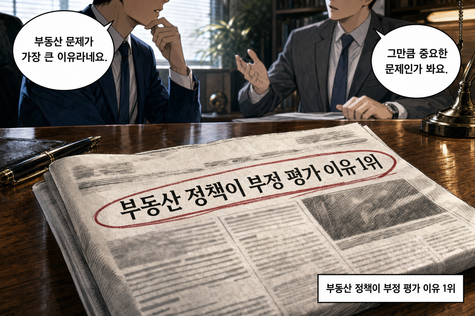 A: 부동산 문제가 가장 큰 이유라네요. B: 그만큼 중요한 문제인가 봐요.