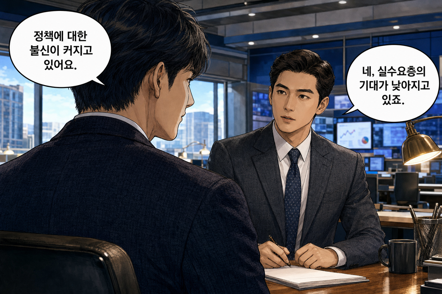 A: 정책에 대한 불신이 커지고 있어요. B: 네, 실수요층의 기대가 낮아지고 있죠.