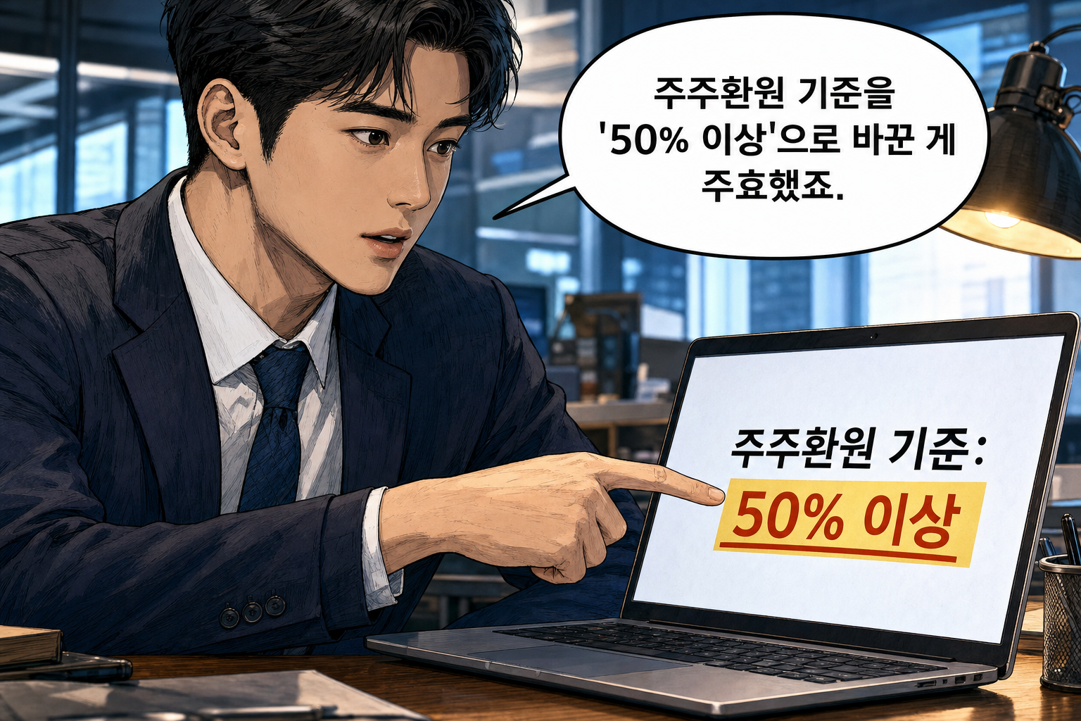 A: 주주환원 기준을 '50% 이상'으로 바꾼 게 주효했죠.
