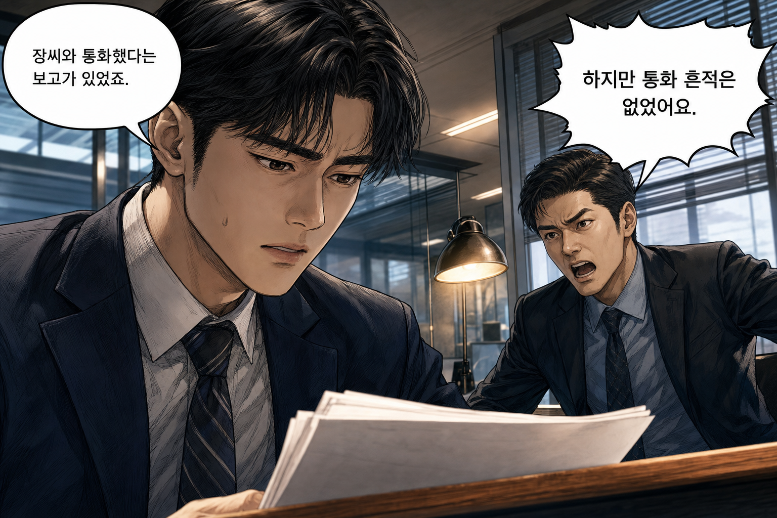 A: 장씨와 통화했다는 보고가 있었죠. B: 하지만 통화 흔적은 없었어요.