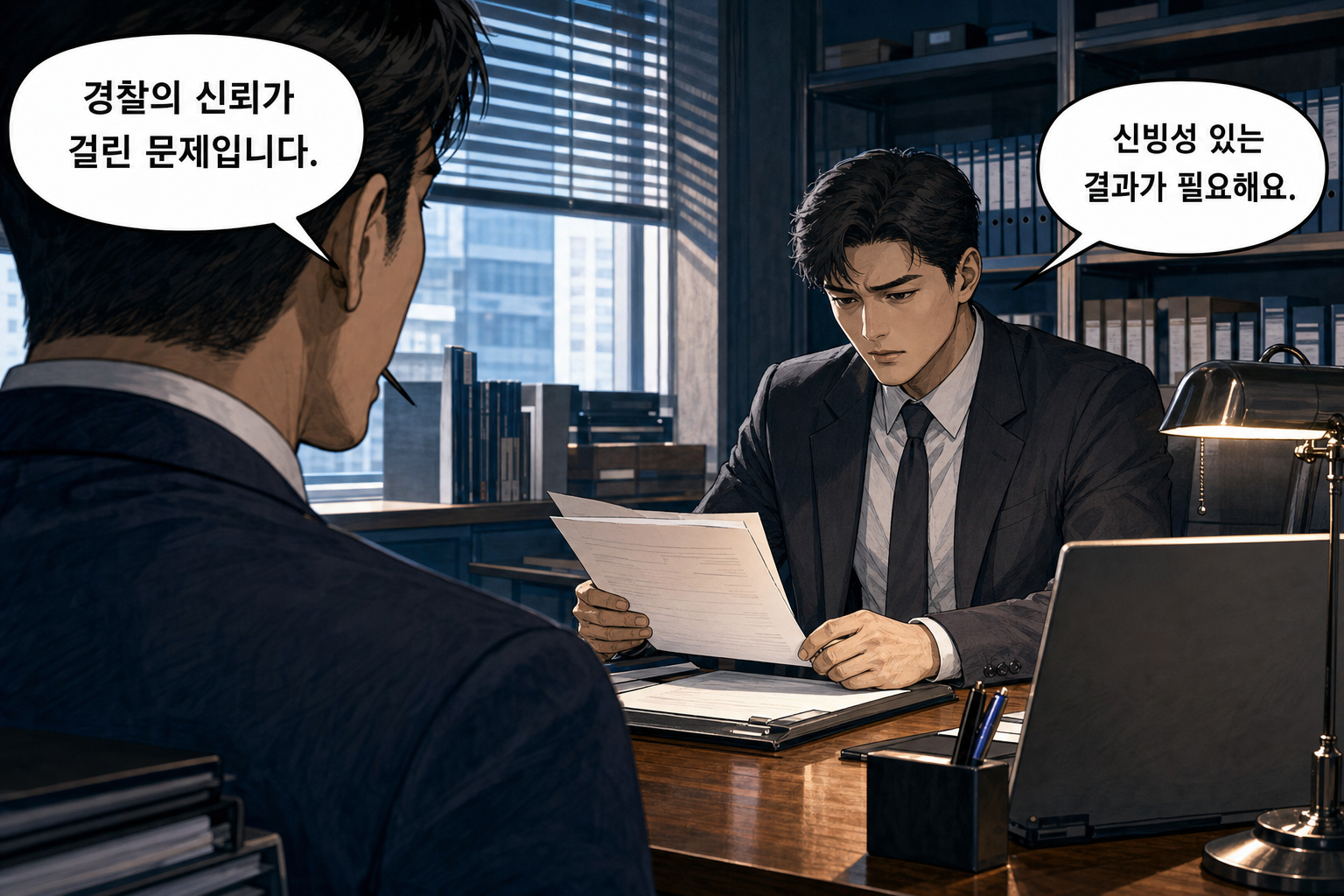 A: 경찰의 신뢰가 걸린 문제입니다. B: 신빙성 있는 결과가 필요해요.