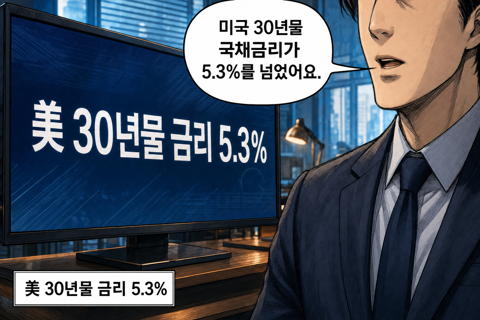 A: 미국 30년물 국채금리가 5.3%를 넘었어요.