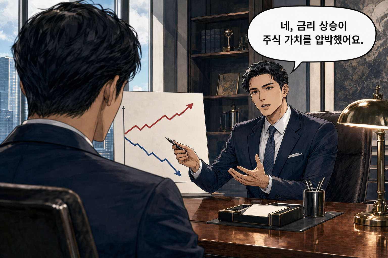 A: 네, 금리 상승이 주식 가치를 압박했어요.