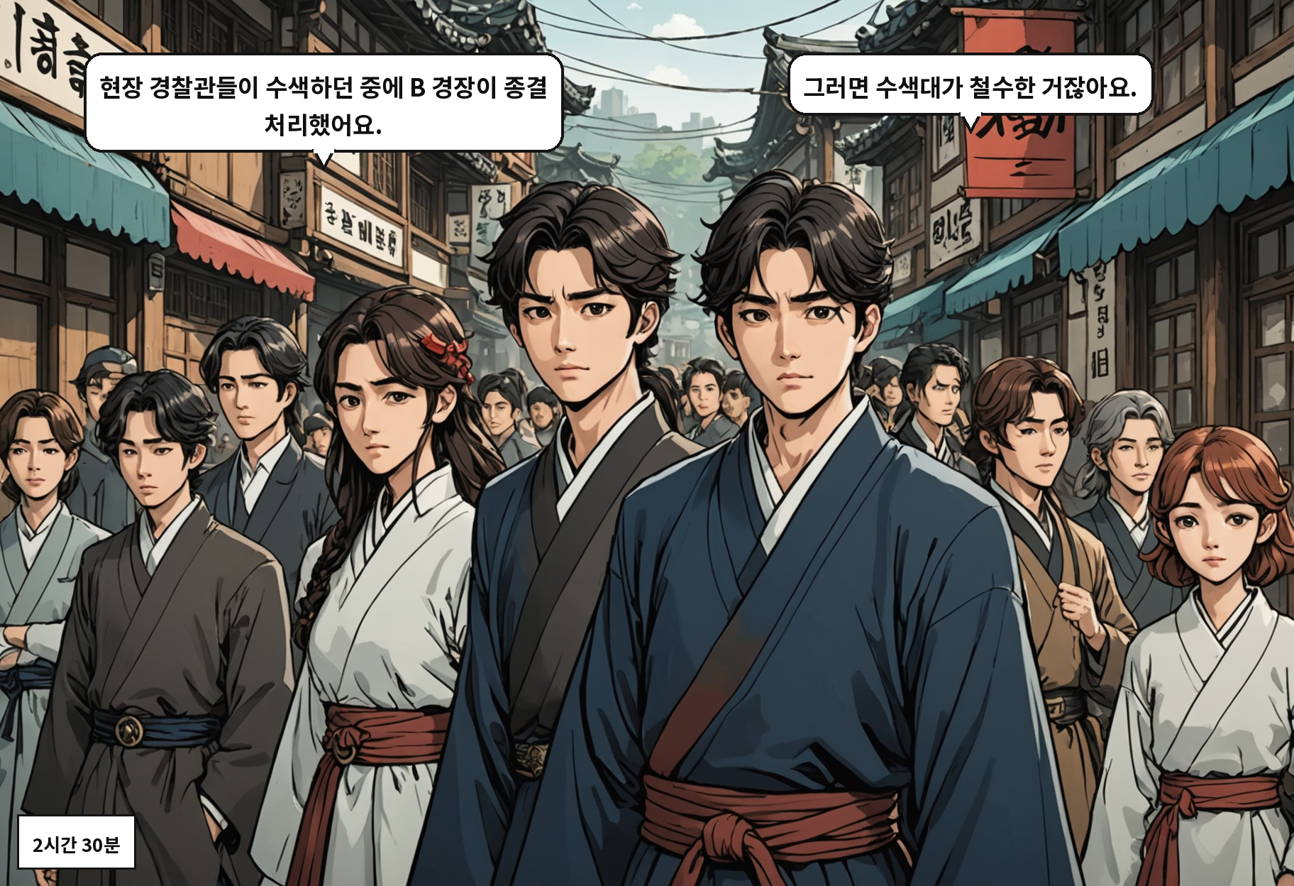 A: 현장 경찰관들이 수색하던 중에 B 경장이 종결 처리했어요. B: 그러면 수색대가 철수한 거잖아요.