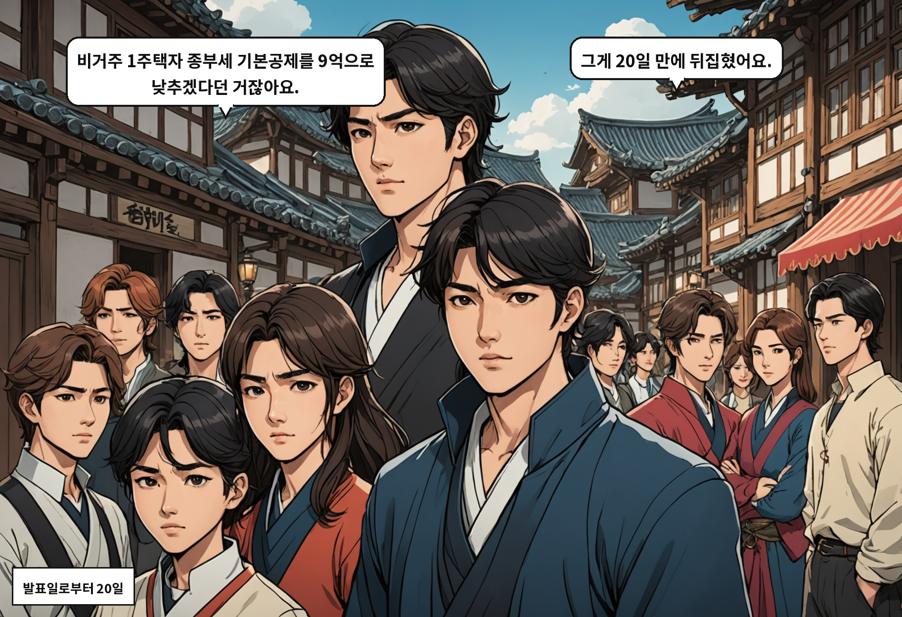 A: 비거주 1주택자 종부세 기본공제를 9억으로 낮추겠다던 거잖아요. B: 그게 20일 만에 뒤집혔어요.